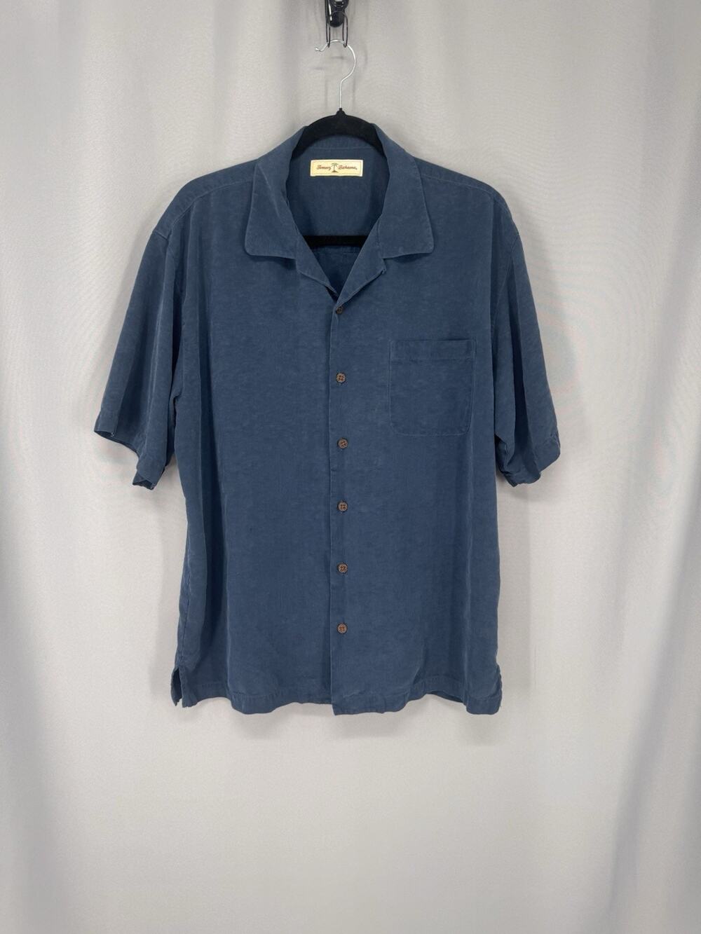 Tommy Bahama Shirt Mens Large Blue Short Sleeve Button-Up Shirt Navy Luxurious
